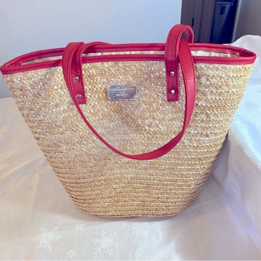 Laura Geller Straw Handbag Shoulder Bag Lined Gorgeous